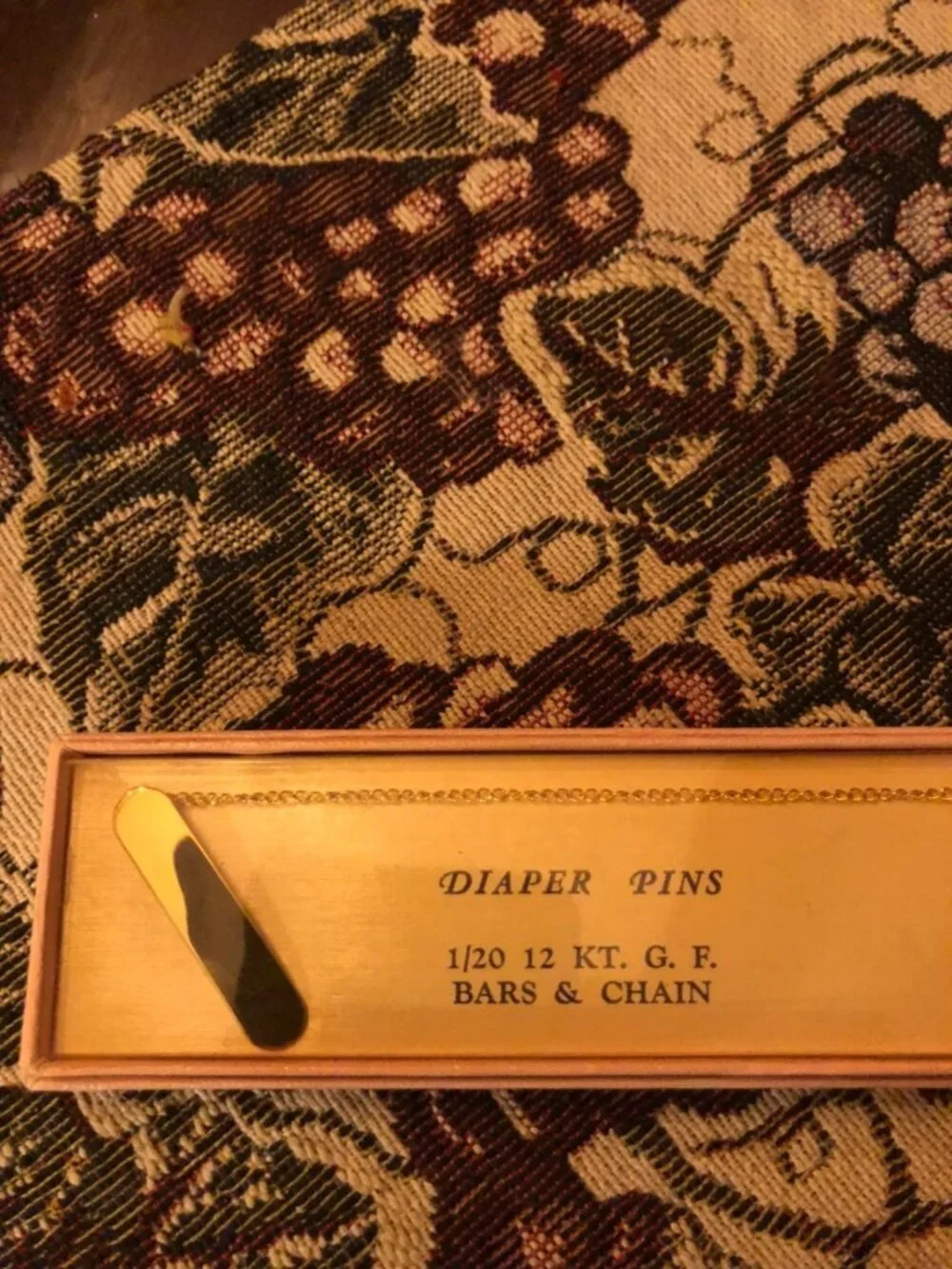 Vintage 1/20th 12Kt GF Diaper Pins and Chain NIB
